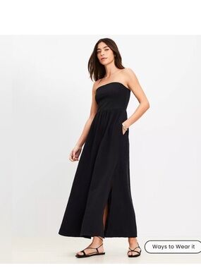 LOFT Black Strapless Maxi Dress with Side Slit